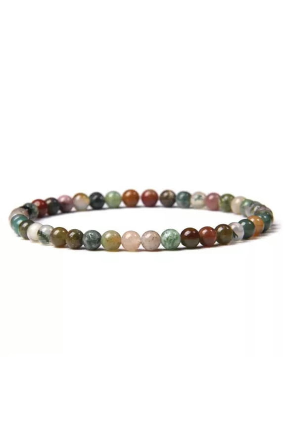 4mm Chakra Beads Energy Bracelet Natural Round Agates Onyx Stone Women Bracelets-Indian Agate-19Cm