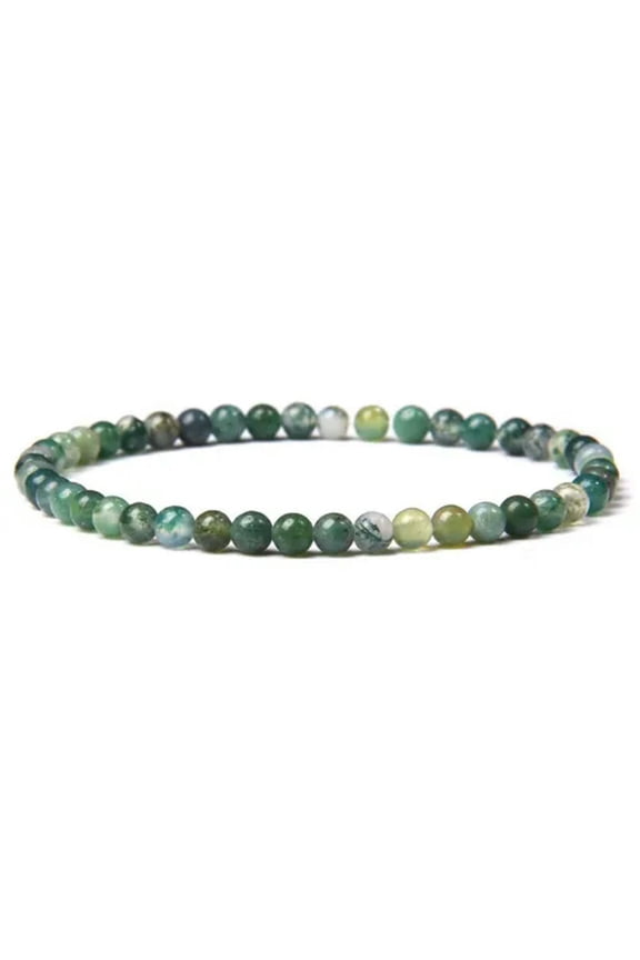 4mm Chakra Beads Energy Bracelet Natural Round Agates Onyx Stone Women Bracelets-Moss Agate-17Cm