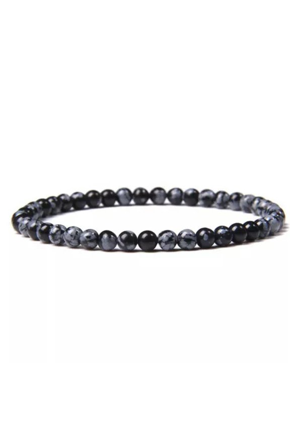 4mm Chakra Beads Energy Bracelet Natural Round Agates Onyx Stone Women Bracelets-Snowflake Stone-19Cm