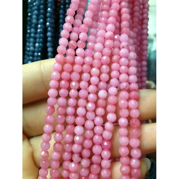 EOEMY 4mm Faceted Natural Pink Morganite Ruby Round Gemstone Loose Beads 15''