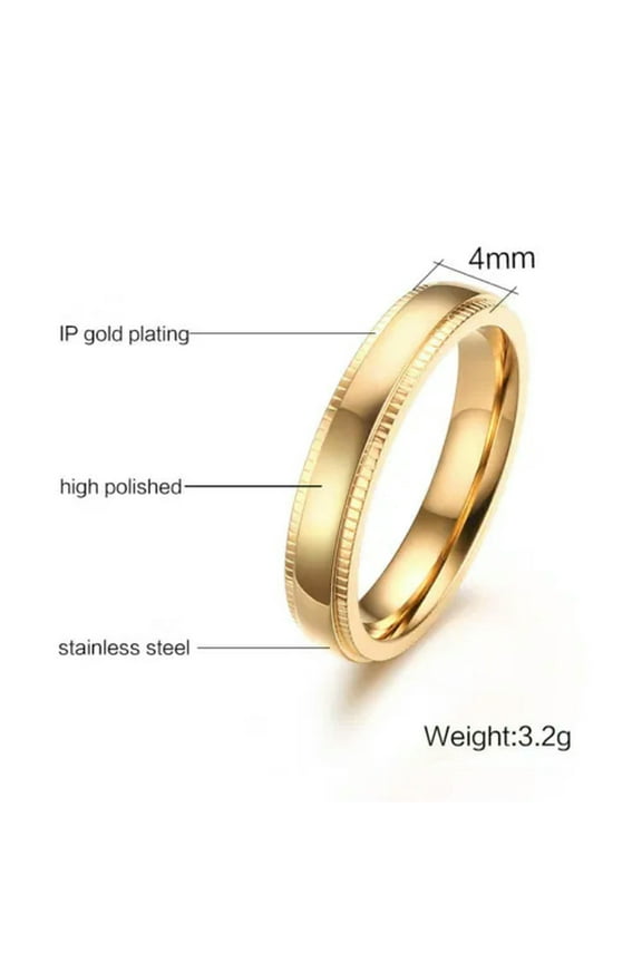4mm Wedding Ring 18K Gold Filled Band Men Women Stainless Steel Polished Sz 6-11