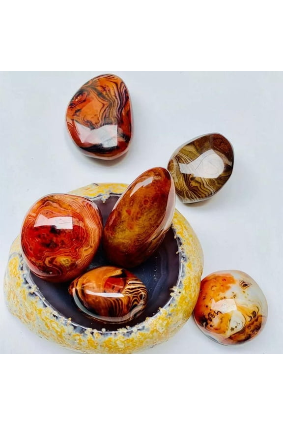 5-7Cm Natural Silk Banded Lace Agate Palm Stone Crystal Sardonyx Carnelian Reiki