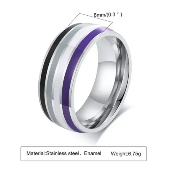 EOEMY 5 Colors Silver Band Men Women'S Rainbow Ring 8mm Stainless Steel Sz 6-12