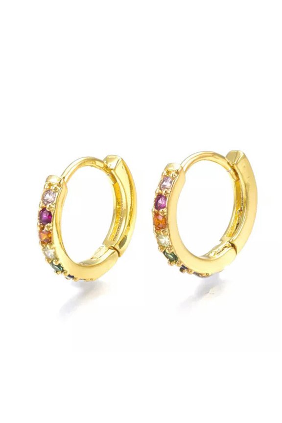 5 Pairs Brass Micro Pave Cubic Zirconia Hoop Earrings Ring 2.5X14mm; Pin: 1mm-Real Gold Plated