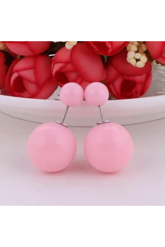 5 Pairs Candy Color Pearl Double Side Front And Back Post Ear Stud Earrings -E: Pink