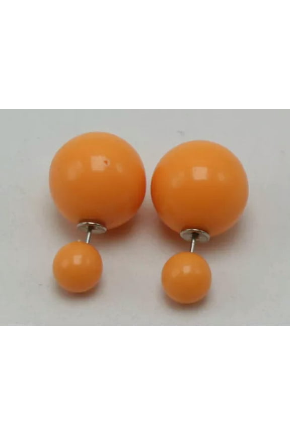 5 Pairs Candy Color Pearl Double Side Front And Back Post Ear Stud Earrings -J: Orange