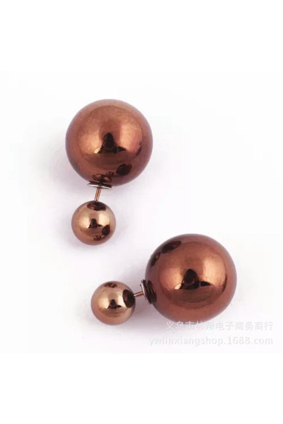 5 Pairs Metallic Color Acrylic Double Side Front And Back Post Ear Stud Earrings-Metallic Coffee