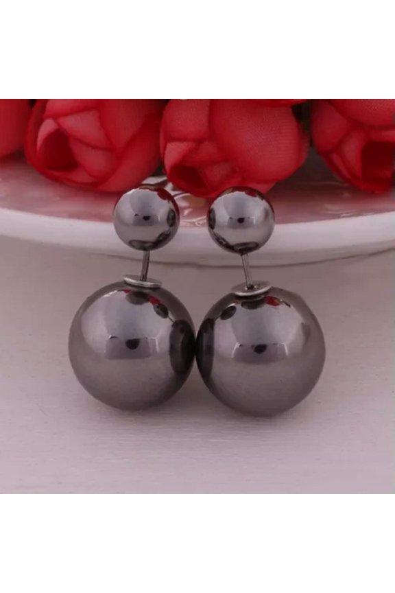 5 Pairs Metallic Color Acrylic Double Side Front And Back Post Ear Stud Earrings-Metallic Grey