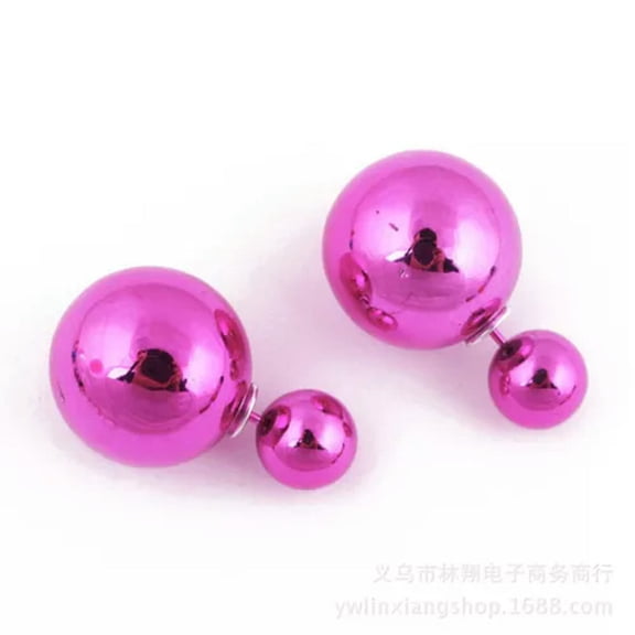 EOEMY 5 Pairs Metallic Color Acrylic Double Side Front And Back Post Ear Stud Earrings-Metallic Hot Pink