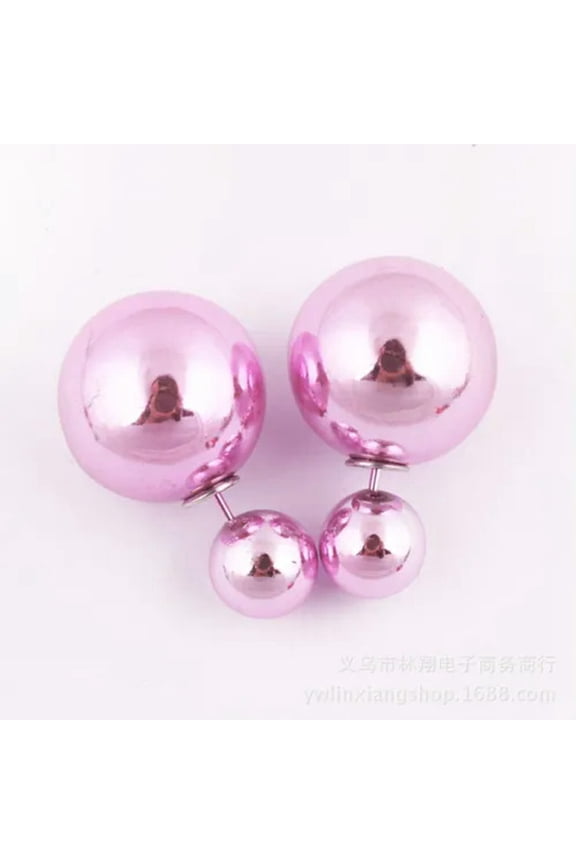 5 Pairs Metallic Color Acrylic Double Side Front And Back Post Ear Stud Earrings-Metallic Pink