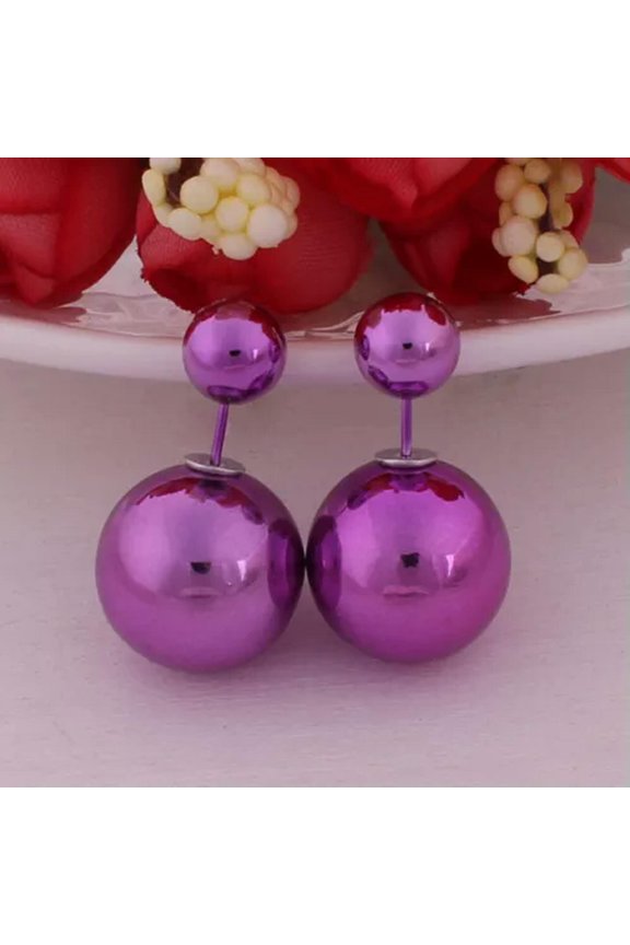 5 Pairs Metallic Color Acrylic Double Side Front And Back Post Ear Stud Earrings-Metallic Purple