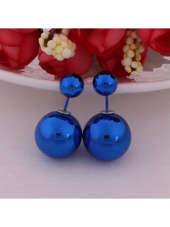 5 Pairs Metallic Color Acrylic Double Side Front And Back Post Ear Stud Earrings-Metallic Royal Blue