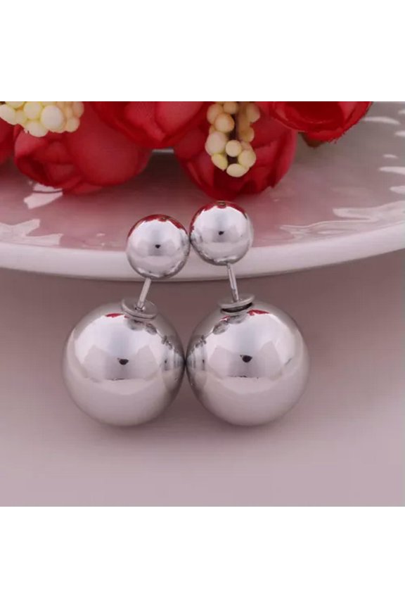 5 Pairs Metallic Color Acrylic Double Side Front And Back Post Ear Stud Earrings-Metallic Silver