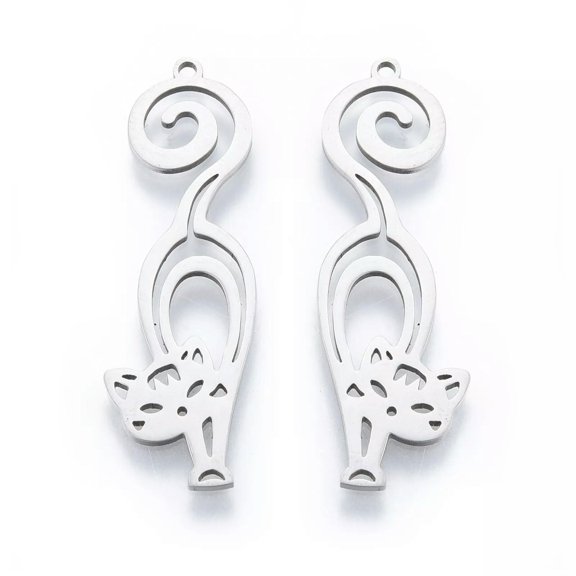 EOEMY 5 Pcs 201 Stainless Steel Cat Pendants With Loop For Diy Jewelry Making 39X12mm