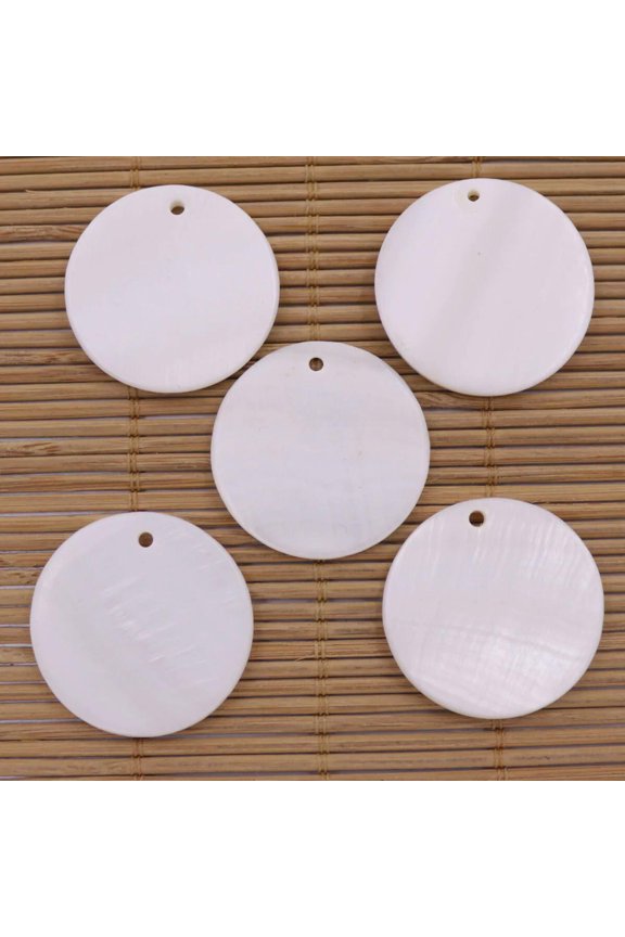 5 Pcs 30mm Round Flat Coin Disk Natural White Shell Top Hole Pendant Earring Diy