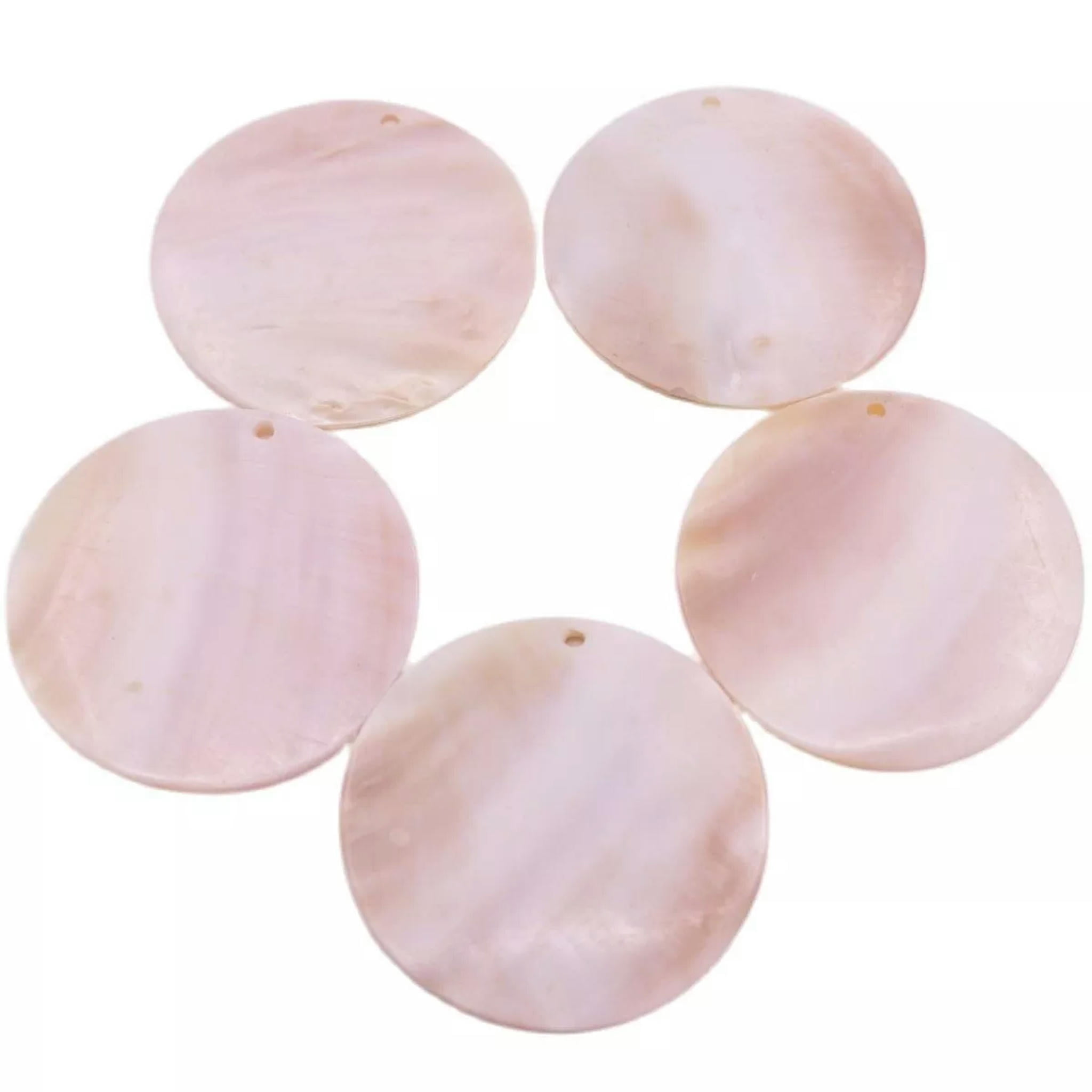 EOEMY 5 Pcs 60mm Round Coin Natural Beige Shell Charms Pendants Top Drilled