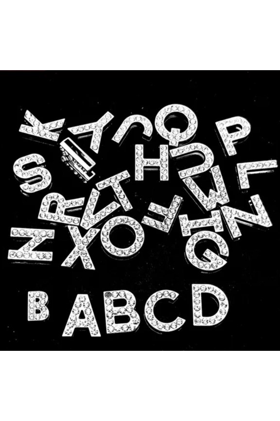5 Pcs Silver Larger Alloy Rhinestone Letter "A-Z" Slide Charm Fit 18mm Wristband-G