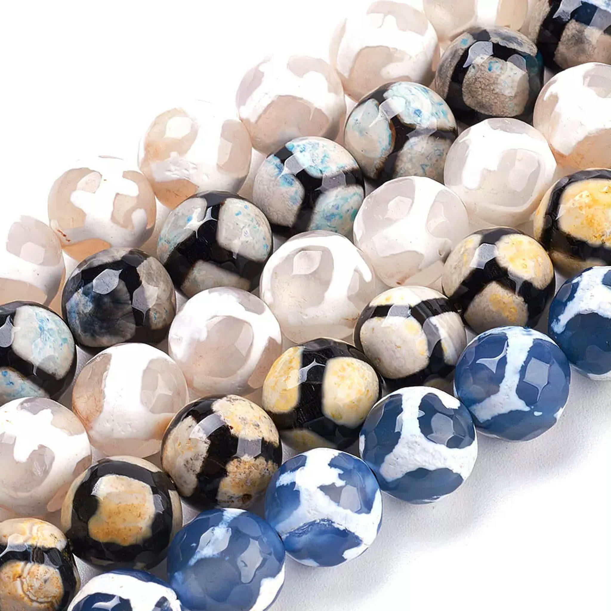 EOEMY 5 Strd 10mm Tibetan Dzi Beads Natural Agate Faceted Round Gemstone Loose Spacer