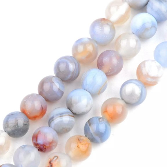 EOEMY 5 Strd 8mm Round Natural Agate Stone Beads Smooth Gemstone Loose Spacer Crafting