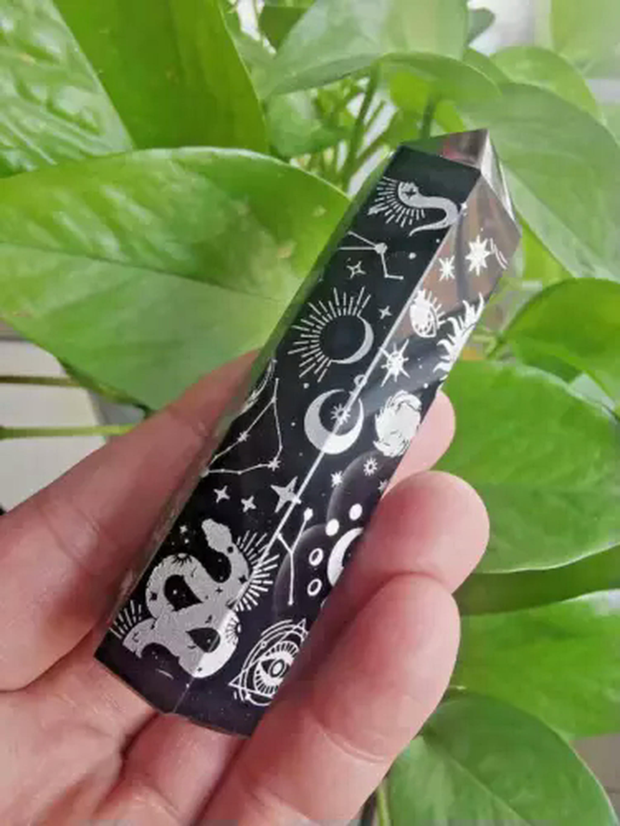 EOEMY 50-100mm Natural Obsidian Pillar Quartz Silver Star Moon Crystal ...