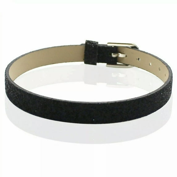 EOEMY 50 Black Glitter Leatherette Bracelet Wristband Fit 8mm Slide Charm Diy