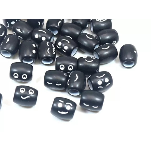 EOEMY 50 Black With Neon Color Expression Smile Oval Tube Beads 12X10mm With Big Hole-Black Color With White
