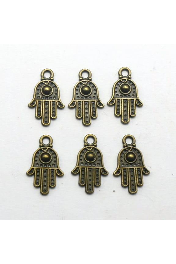 50 Bronze Tone Alloy Kabbalah Hamsa Hand Good Luck Charm Pendants 20X12mm