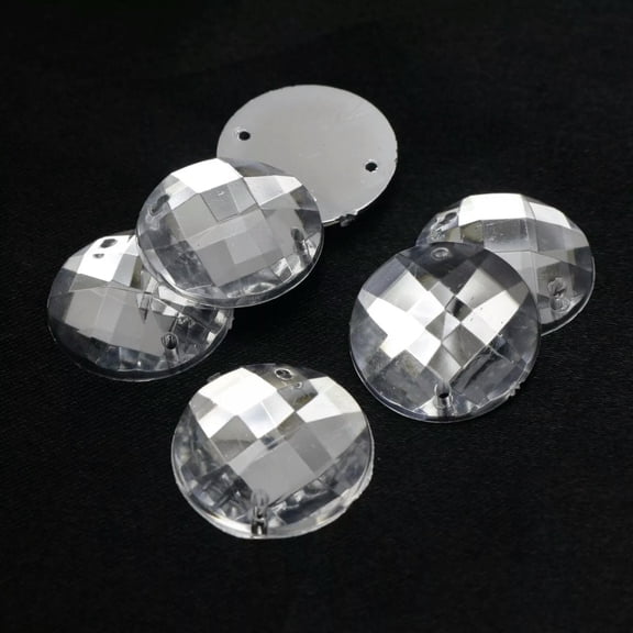 EOEMY 50 Clear Acrylic Flatback Sewing Rhinestone Gems Round Button 18mm Sew On Beads