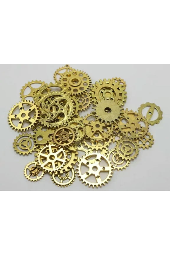 50 Gram Assorted Alloy Steampunk Cogs Filigree Gears Pignons Charm Pendants-Antique Gold Tone