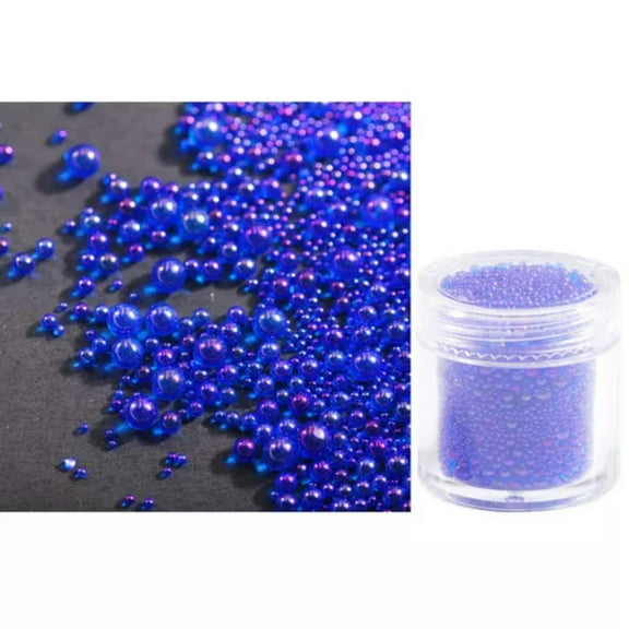 EOEMY 50 Gram Glass Caviar Microbeads Bubbles Balls Beads Fillers Mixed Size Nail Art-Royal Blue