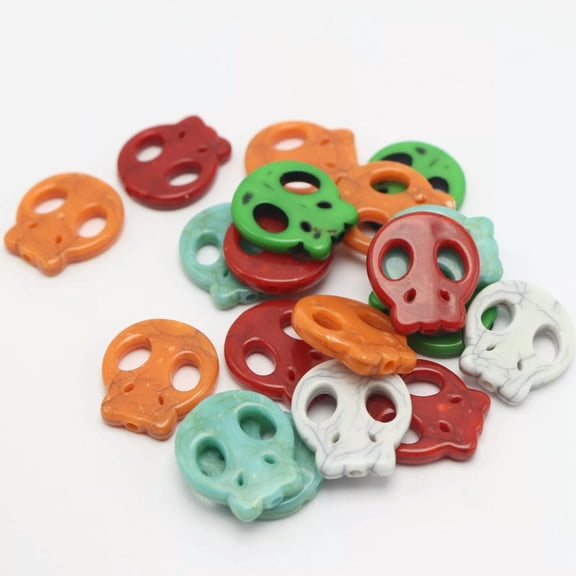 EOEMY 50 Mixed Color Acrylic Crackle Flat Gothic Skull Beads 22mm Imitation Turquoise