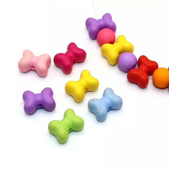 EOEMY 50 Mixed Color Acrylic Puffy Bow Beads 15X11mm Imitation Wooden Beads