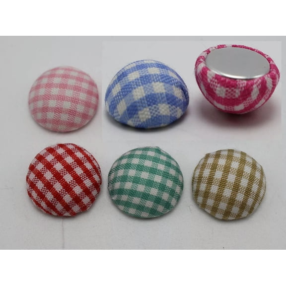 EOEMY 50 Mixed Color Flatback Grid Fabric Covered Button 15mm Round Half Ball Cabochon