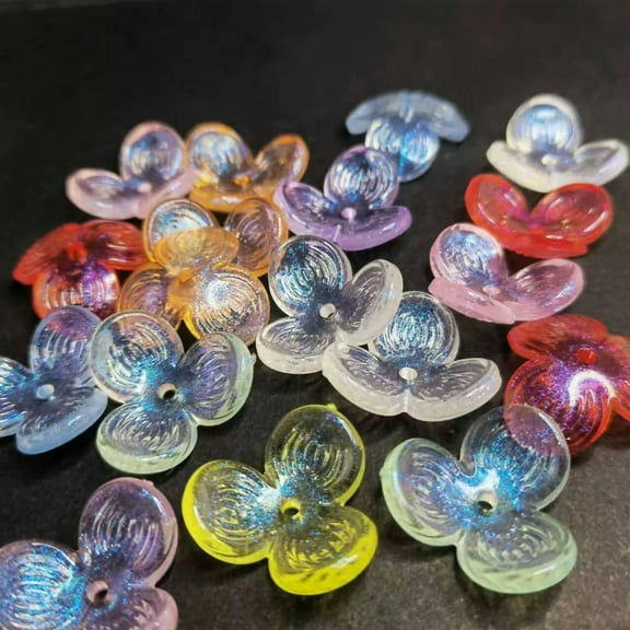 EOEMY 50 Mixed Color Transparent Ab Acrylic Large 3 Petal Flower Bead Cap 24mm
