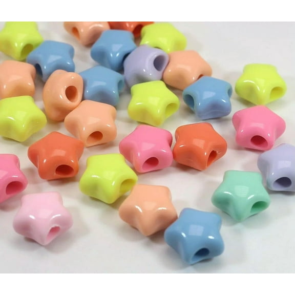 EOEMY 50 Mixed Pastel Color Acrylic Star Pony Beads 15mm For Kids Craft Kandi Bracelet