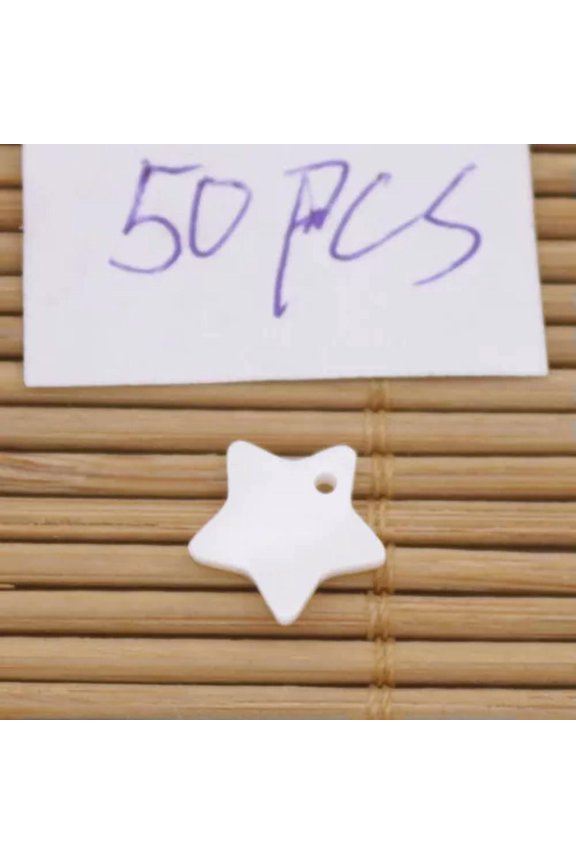 50 Pcs Natural White Shell Star Square Heart Eye Ring Coin Flower Charms Pendant-10mm Star