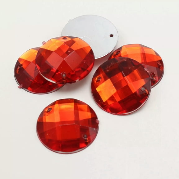 EOEMY 50 Red Acrylic Flatback Sewing Rhinestone Round Button 20mm Sew On Beads