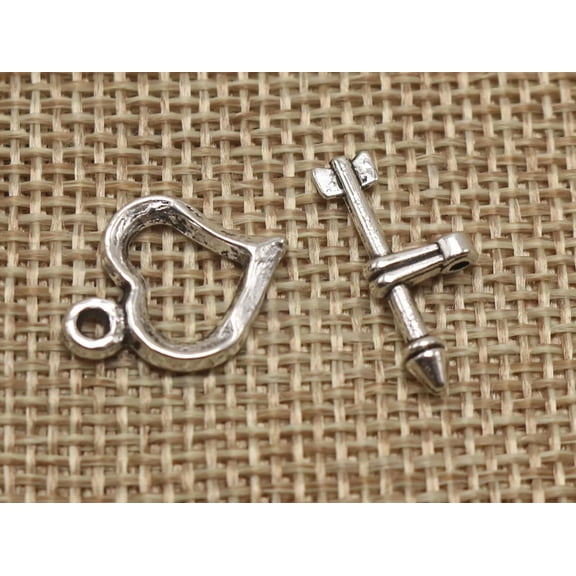 EOEMY 50 Sets Tibet Silver Tone Loving Heart & Arrow Toggle Clasps Jewelry Making