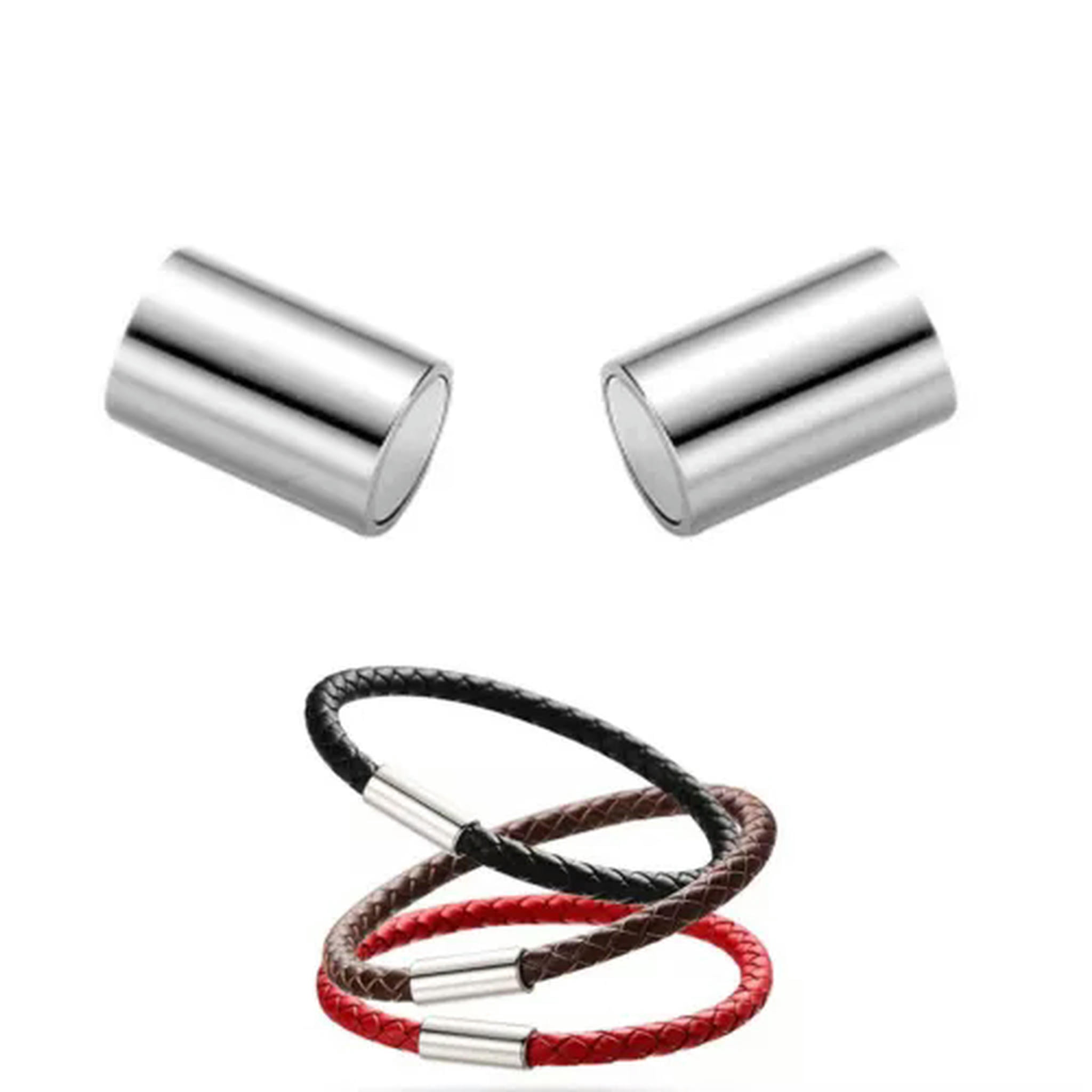 EOEMY 50 Silver Bracelet Necklace Cylinder Magnetic Clasps End Caps Fit 3mm-6mm Cord-5mm