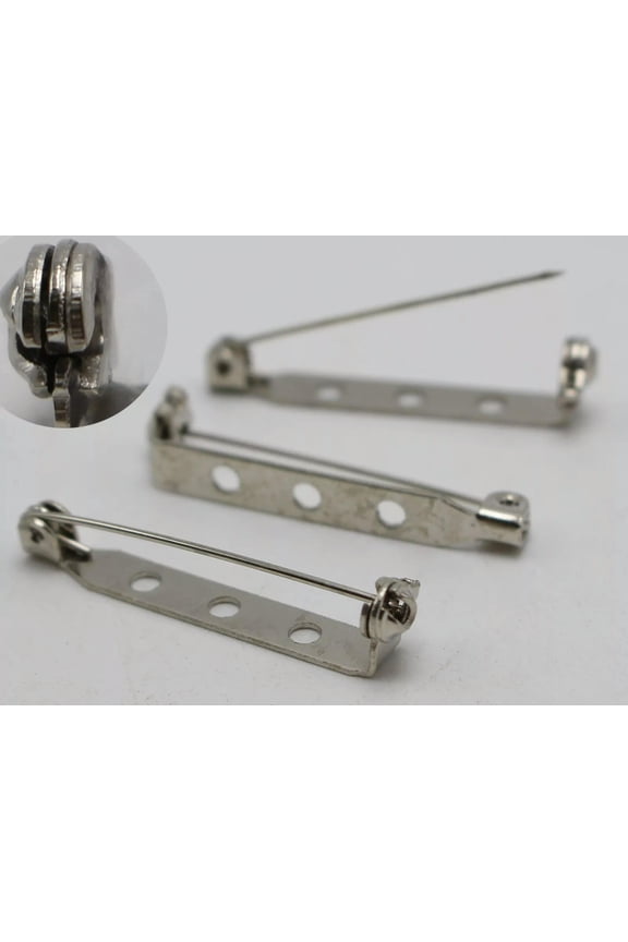 50 Silver Brooch Pin Back Bar With Safety Catch 32mm Diy Badge Sewing Craft