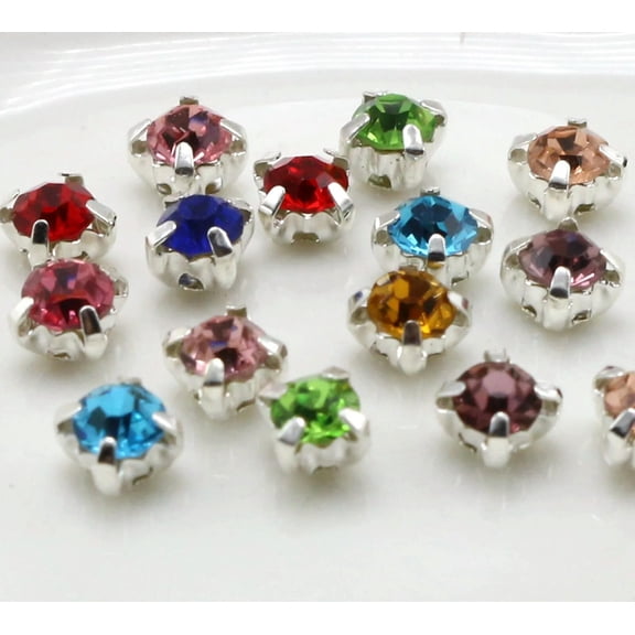 EOEMY 50 Silver Mixed Color Crystal Glass Rose Montees 8mm Sew On Rhinestones Beads
