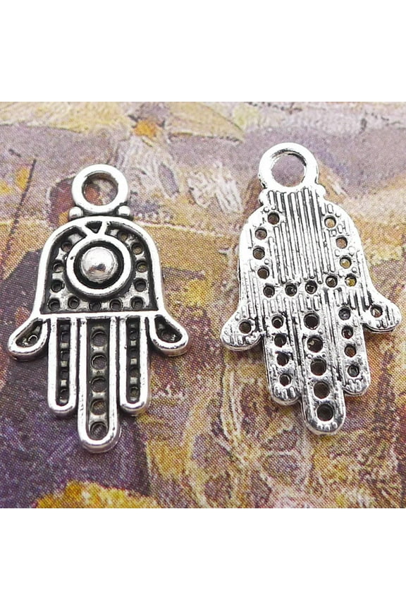 50 Tibet Silver Alloy Hamsa Hand Good Luck Charm Pendants 20X12mm