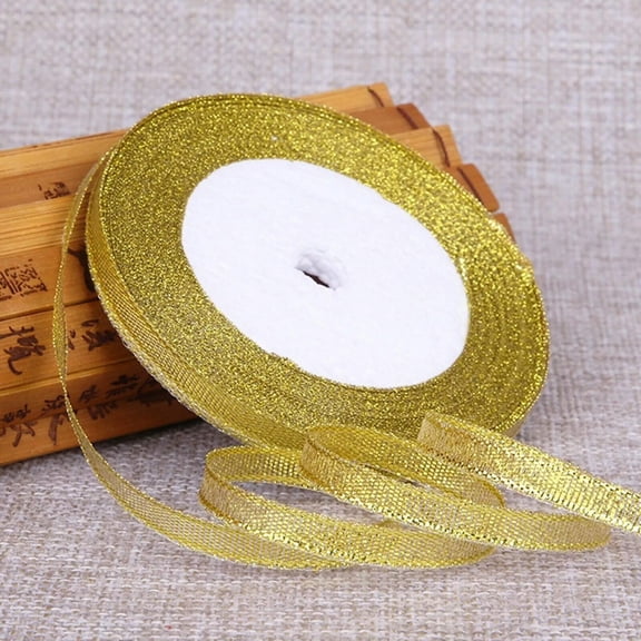 EOEMY 50 Yards 3/8" (10mm) Gold Sparkly Metallic Ribbon Wedding Christmas Wrap Craft