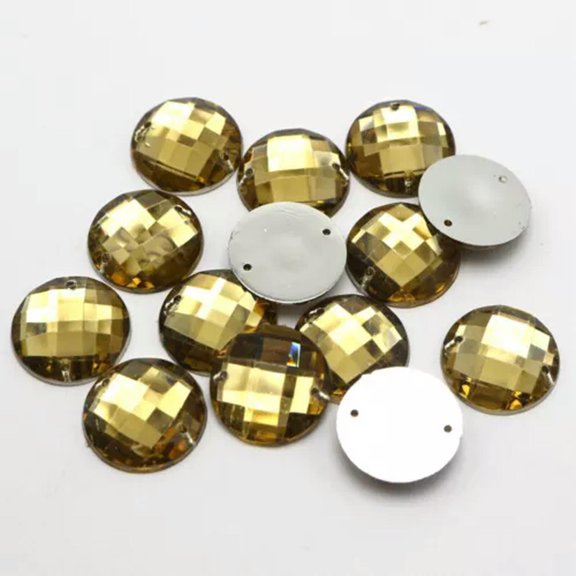 EOEMY 500 Flatback Acrylic Faceted Round Sewing Rhinestone Gems 16mm Sew On Beads-Champagne