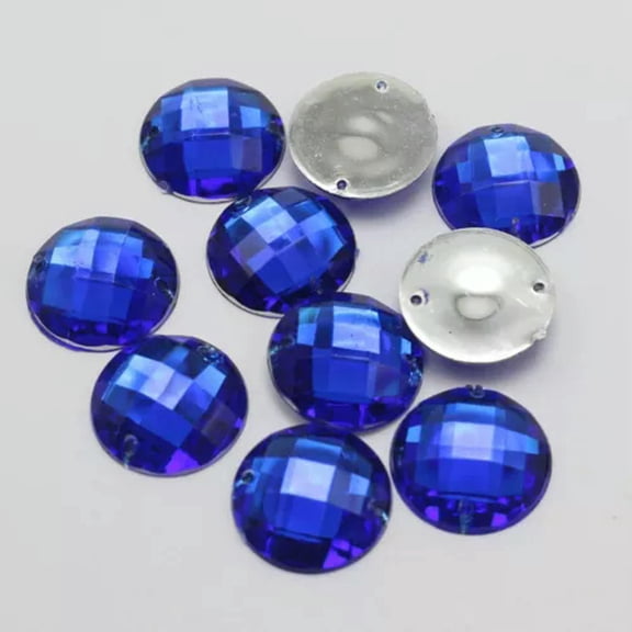 EOEMY 500 Flatback Acrylic Faceted Round Sewing Rhinestone Gems 16mm Sew On Beads-Royal Blue