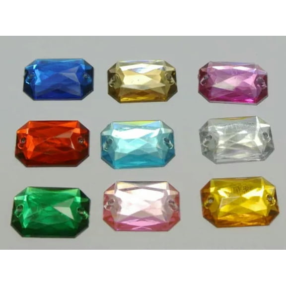EOEMY 500 Flatback Acrylic Rectangle Sewing Rhinestone Gems 13X18mm Sew On Beads -Mixed Colour