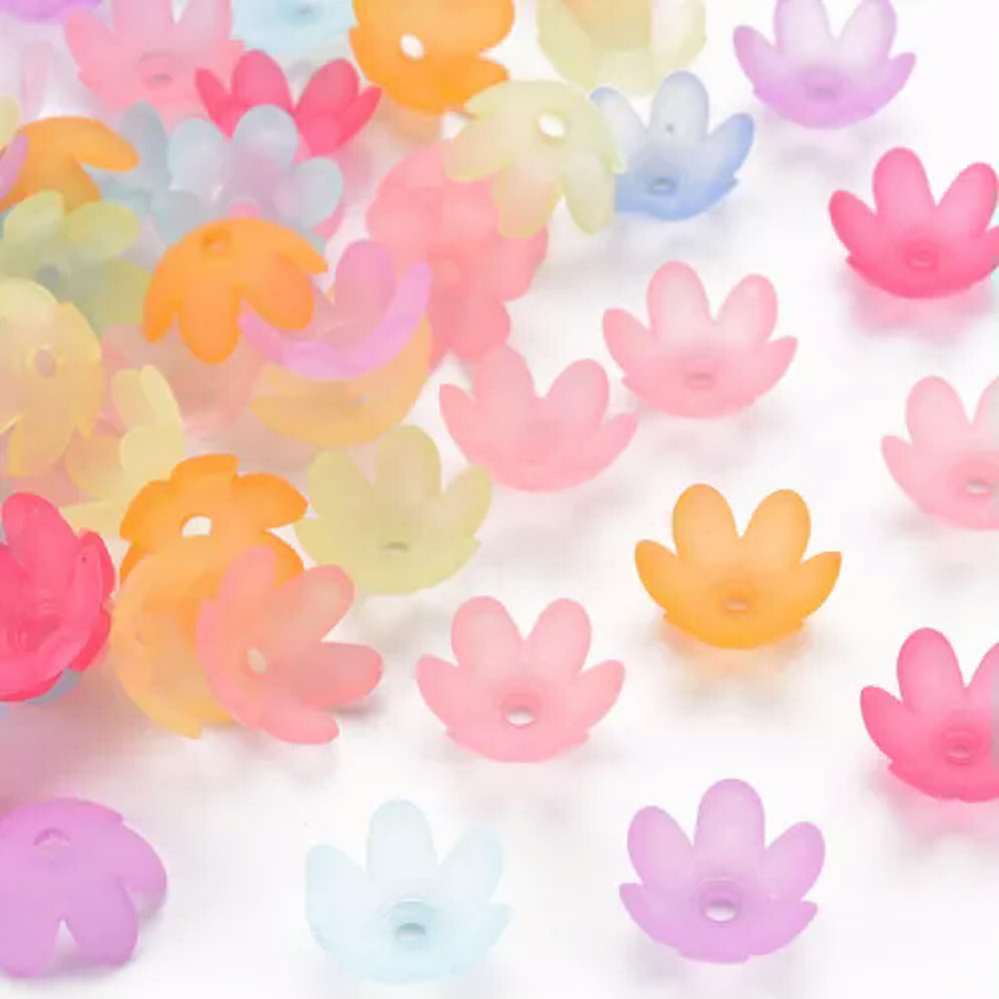 EOEMY 500 G Frosted 6-Petal Flower Acrylic Bead Caps Crafts For Jewelry Making 14X6mm-Random Mixed Color