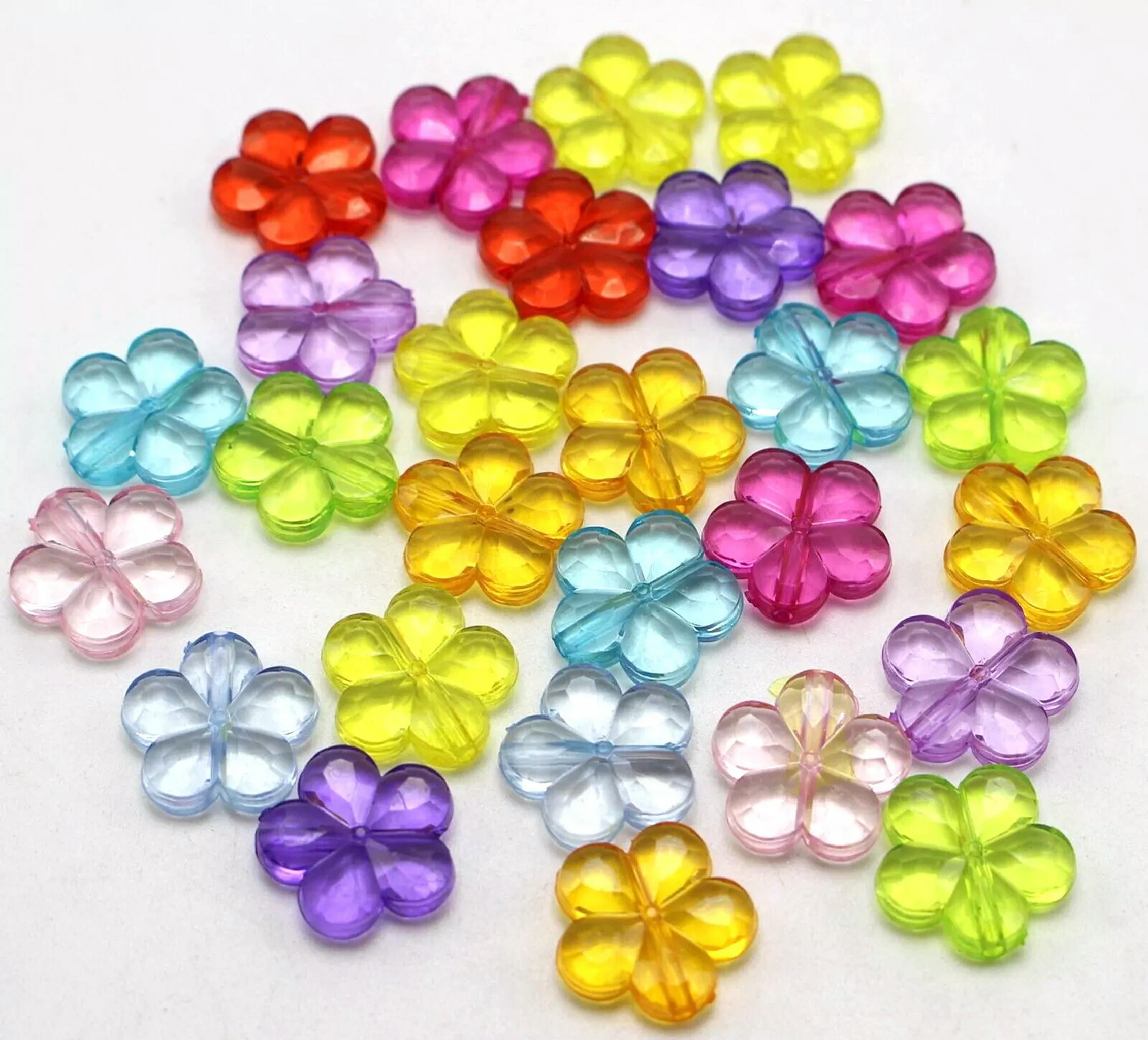 EOEMY 500 Mixed Colour Transparent Faceted Acrylic Flower Beads 14mm Craft Diy