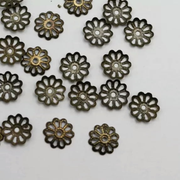 EOEMY 500 Pcs Filigree Flower 9mm Bead Caps End Caps For Craft Diy Jewelry Making-Bronze