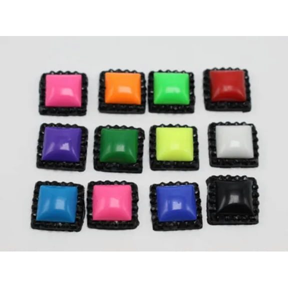 EOEMY 500 Pcs Mixed Enamel Color Acrylic Flatback Rhinestone Cabochons Various Shape-Square 12mm